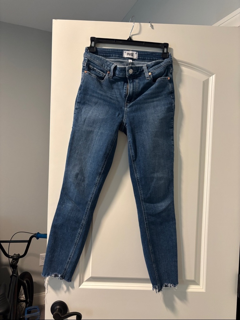 PAIGE Dark Blue Skinny Jeans with Raw Hem